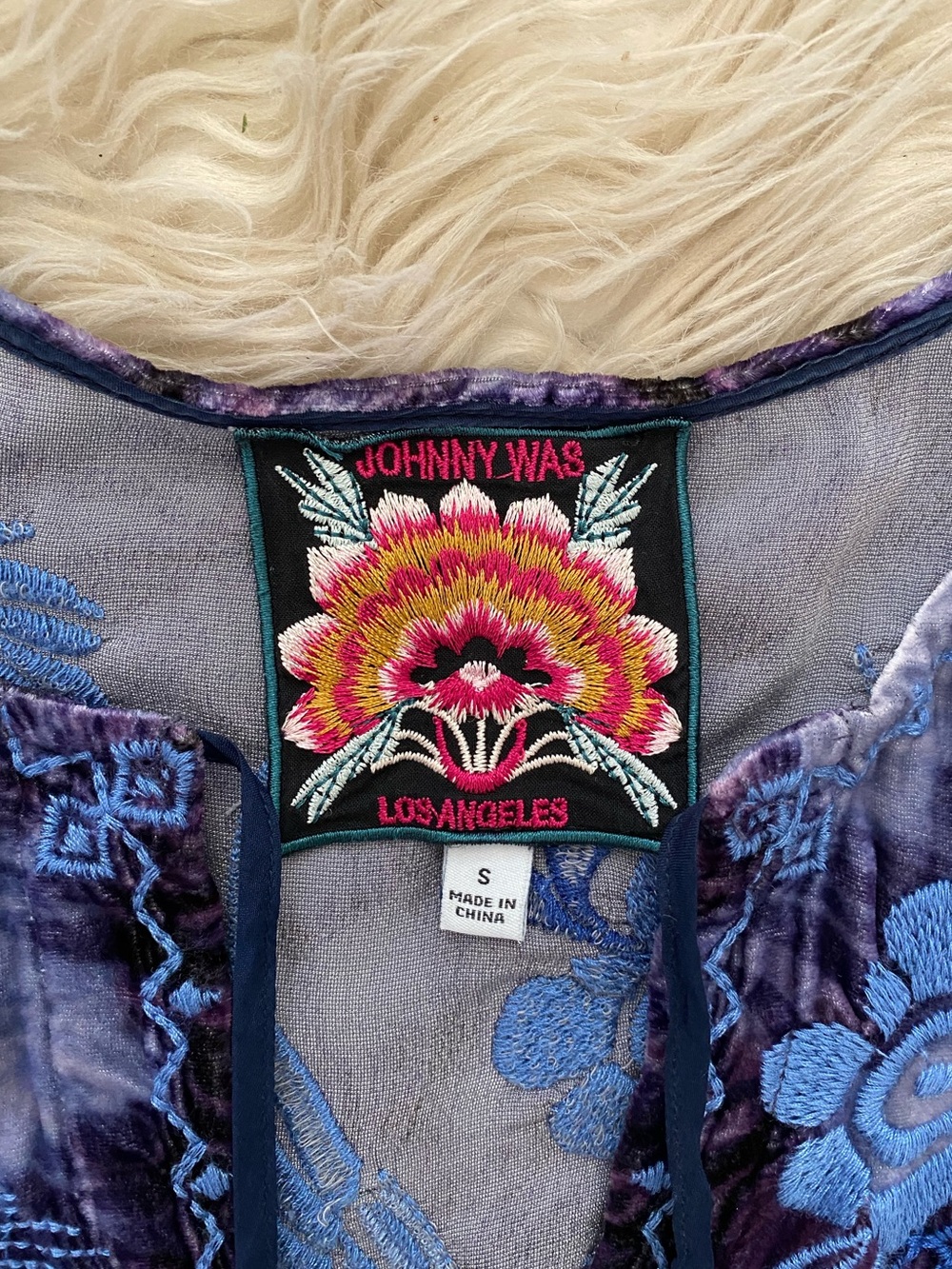 Johnny Was Azure Velvet Relaxed Dress Croatian Dreams Blue Purple Embroidered S - Picture 11 of 13